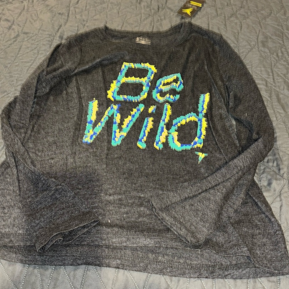 New NWT old Navy Active xl 14 boys long sleeve dark gray be wild shirt